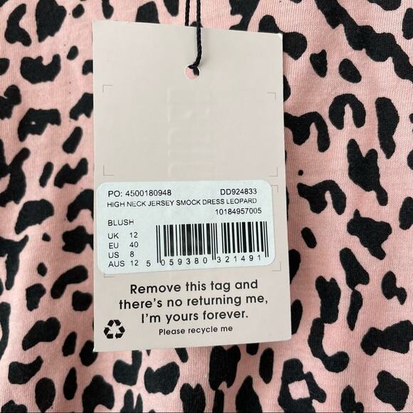 Missguided High Neck Jersey Smock Blush Pink Leopard Print Dress - Picture 6 of 8